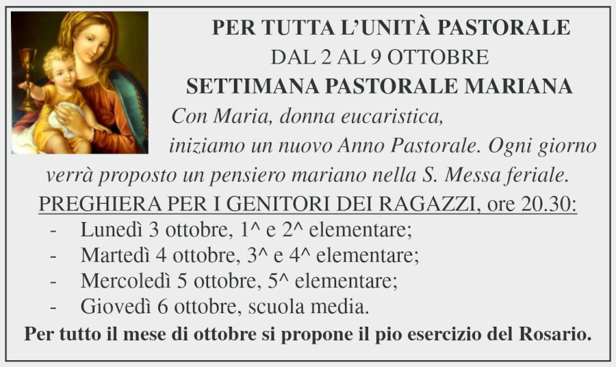 2-9 ottobre 2022: settimana mariana