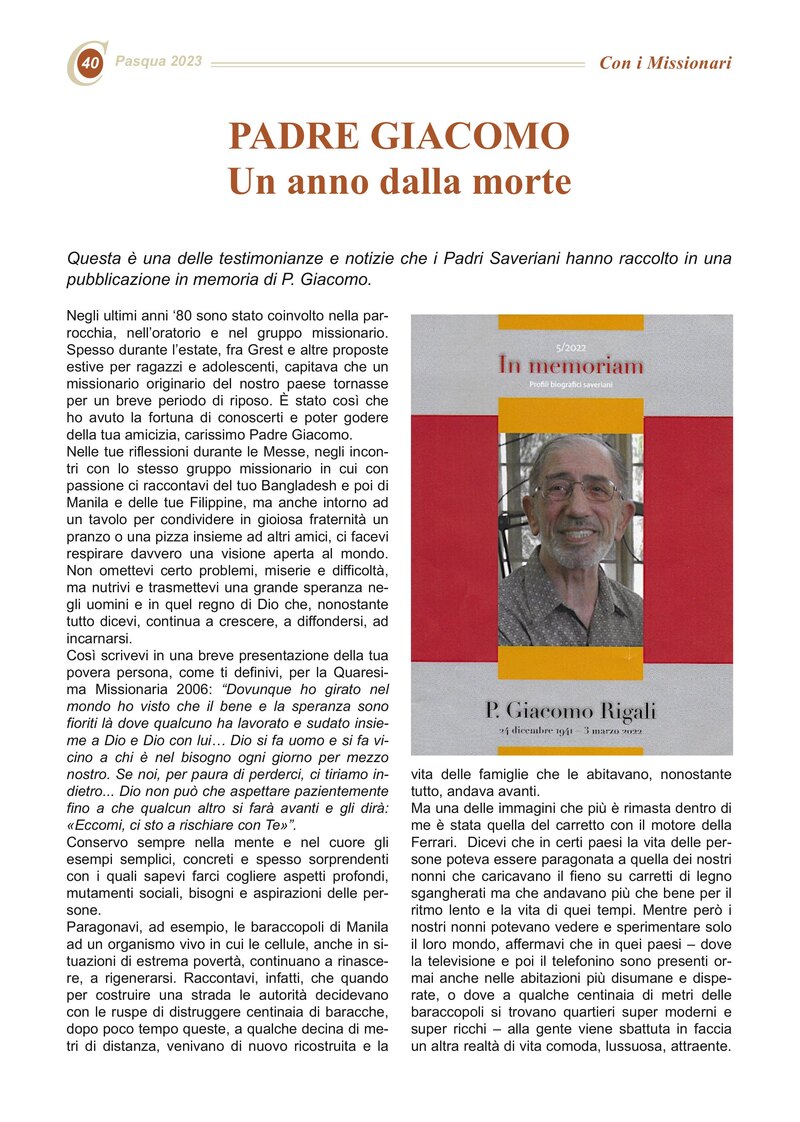 PADRE GIACOMO Un anno dalla morte