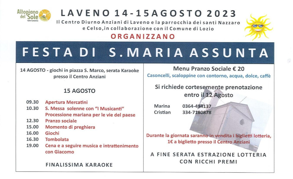 14 - 15 agosto 2023: Festa di Maria Assunta a Lozio