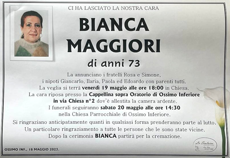 18 maggio 2023: def  bianca maggiori