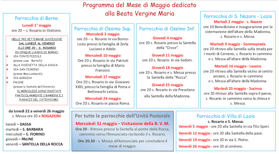 maggio 2023: preghiera serale dedicata alla B.V. Maria