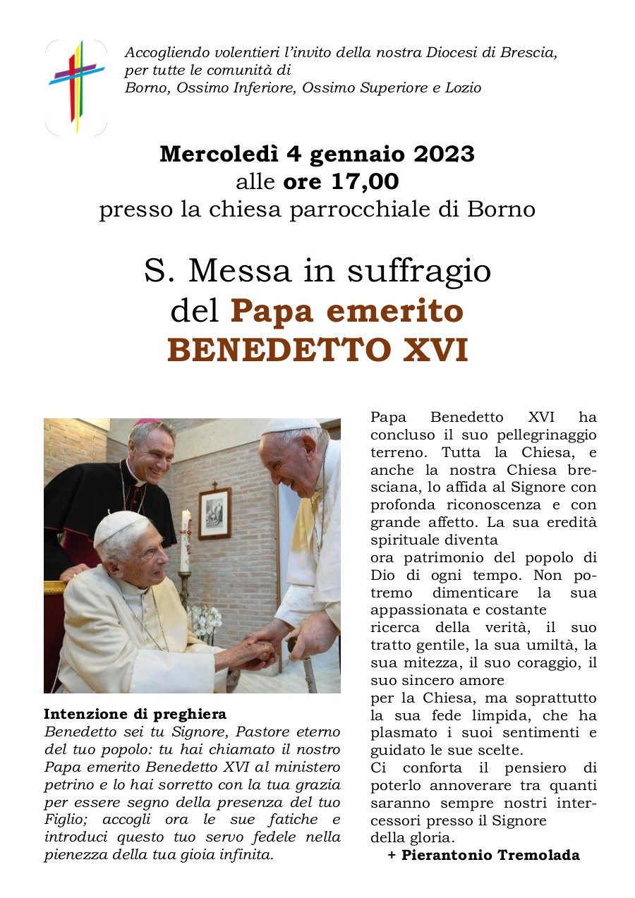 4 gen 2023: s. messa di suffragio per papa benedetto