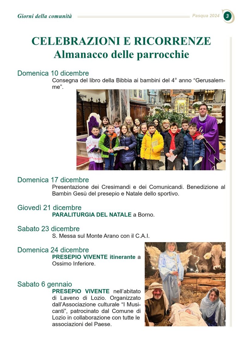 CELEBRAZIONI E RICORRENZE Almanacco delle parrocchie