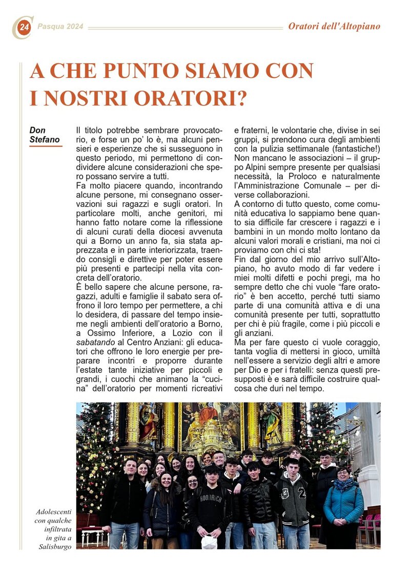 A CHE PUNTO SIAMO CON I NOSTRI ORATORI?
