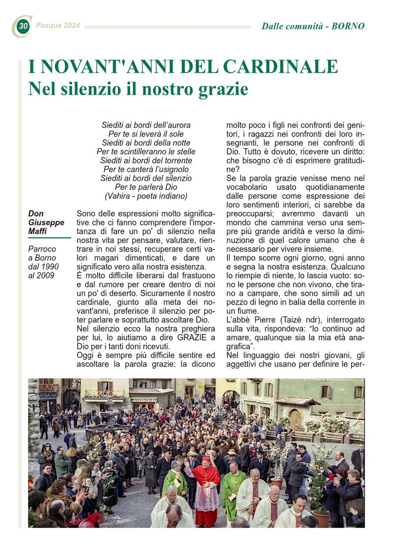 I NOVANT'ANNI DEL CARDINALE Nel silenzio il nostro grazie