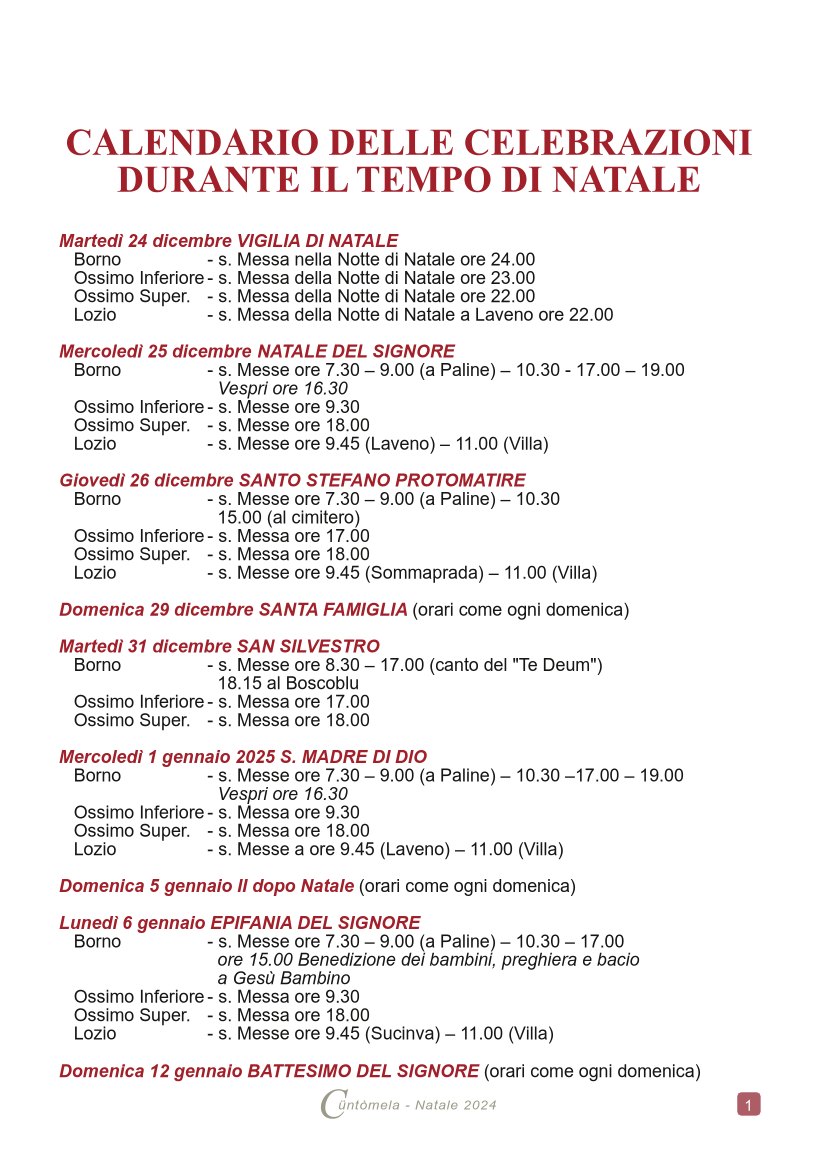 Natale 2024: orari SS. Messe festive