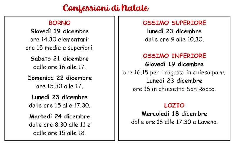 Orari delle Confessioni di Natale