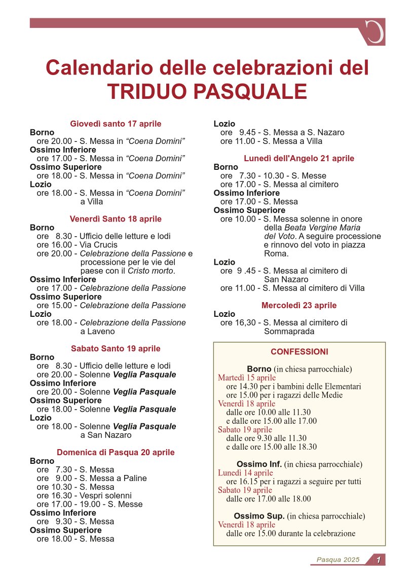 Celebrazioni della Settimana Santa e Pasqua 2025