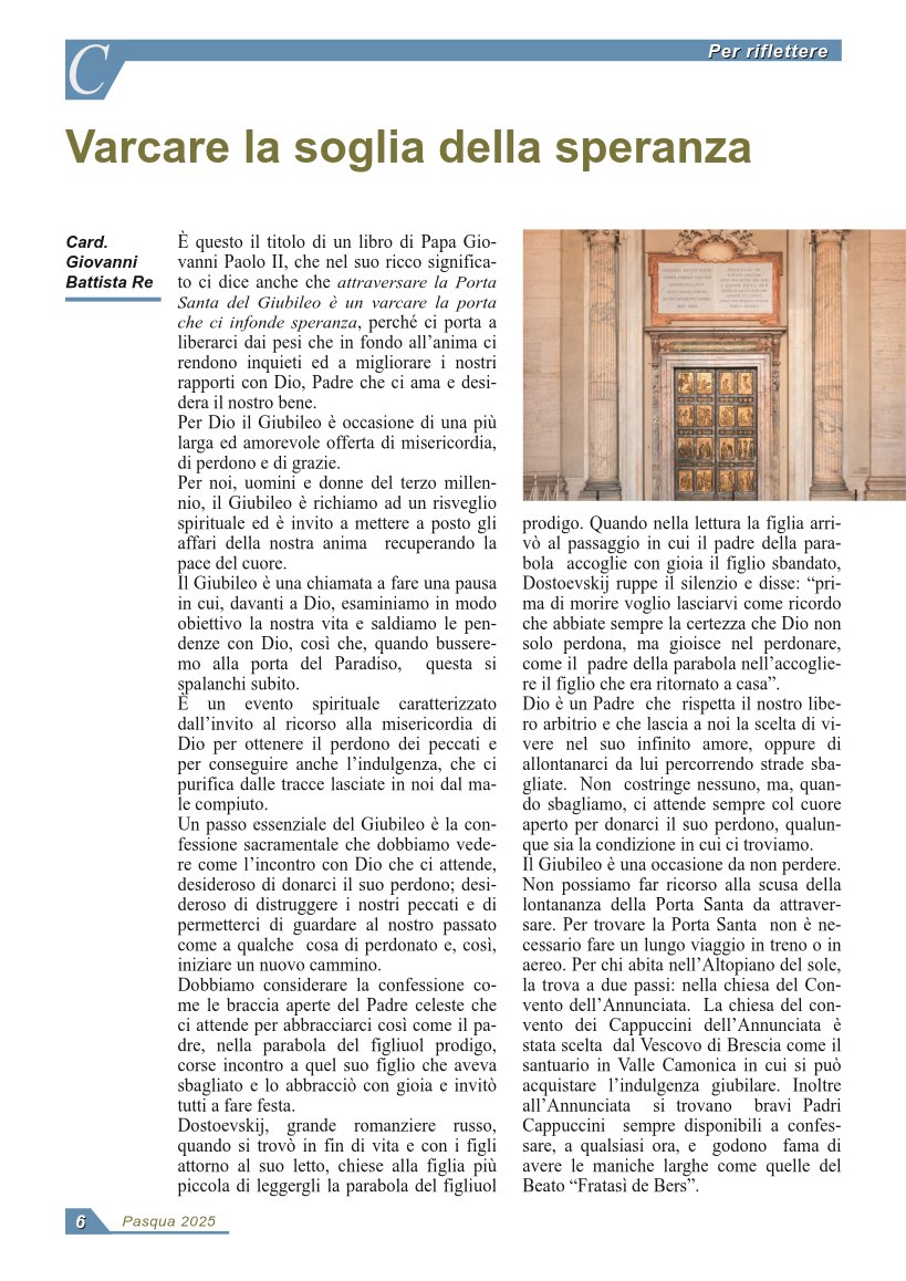 Varcare la soglia della speranza