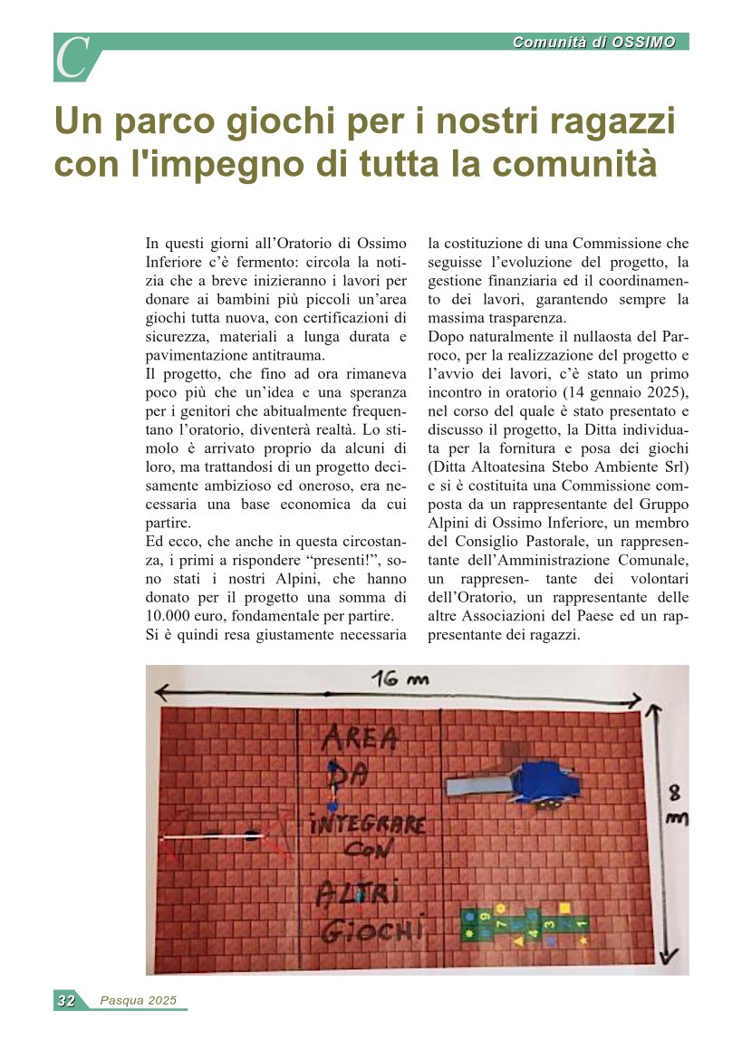 Un parco giochi per i nostri ragazzi con l'impegno di tutta la comunità