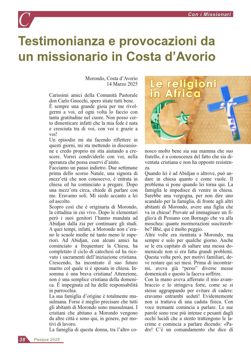 Testimonianza e provocazioni da un missionario in Costa d’Avorio