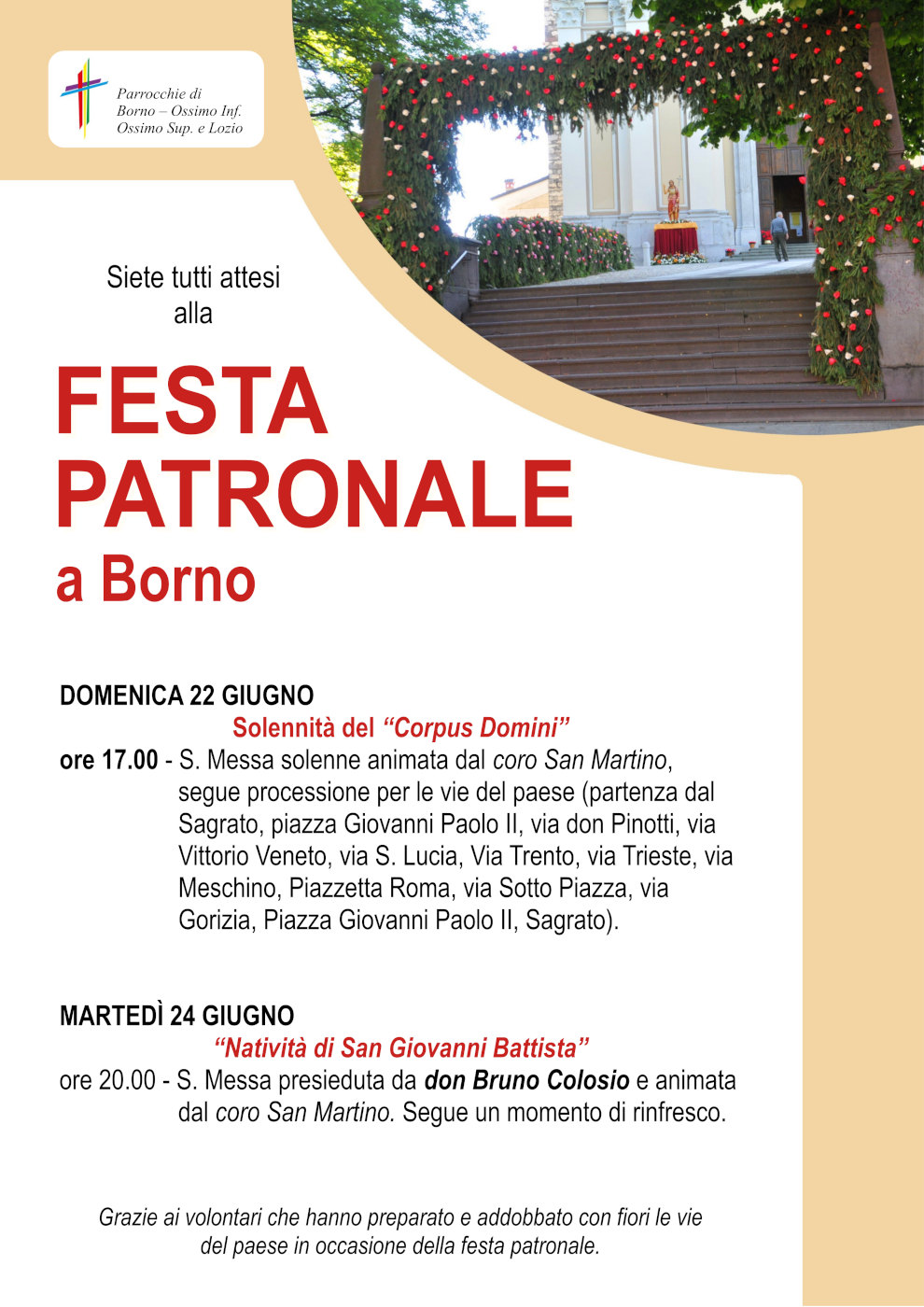 Domenica 22 e martedì 24 giugno 2025: <b>S. Giovanni Battista</b> Festa del Patrono a Borno