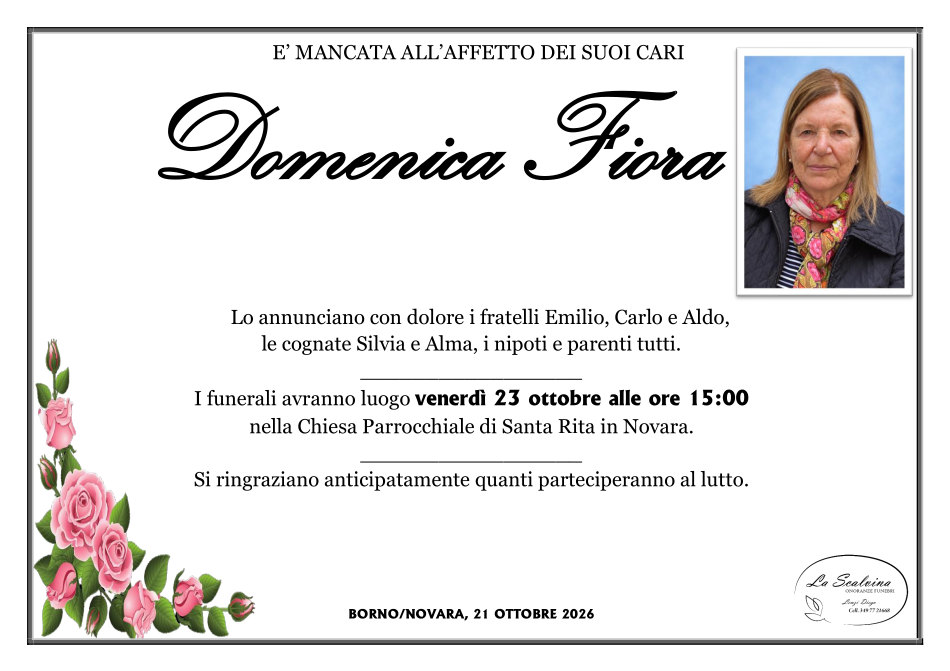 21 ottobre 2026: morta <b>Domenica Fiora</b> - Borno