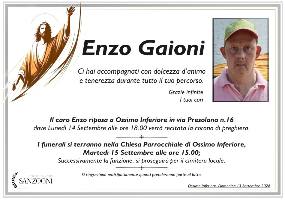 13 settembre 2026: morto <b>Enzo Gaioni</b> - Ossimo Inf.