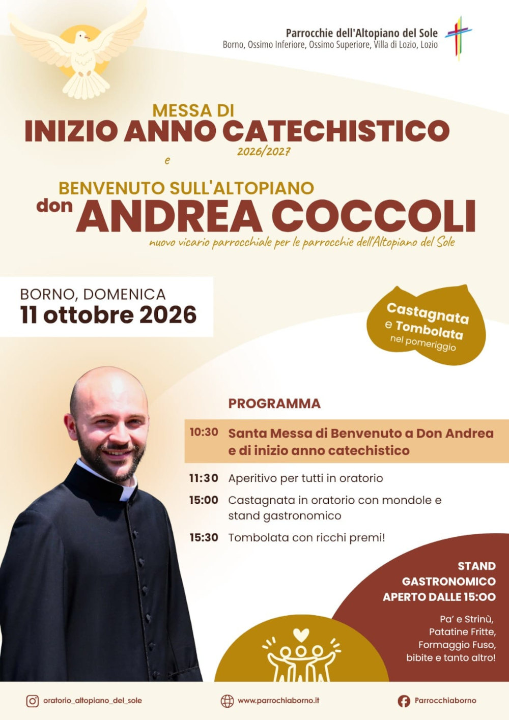 11 ottobre 2026 ore 10.30 a Borno: Santa Messa, accoglienza di <b>don Andrea</b> e inizio anno catechistico